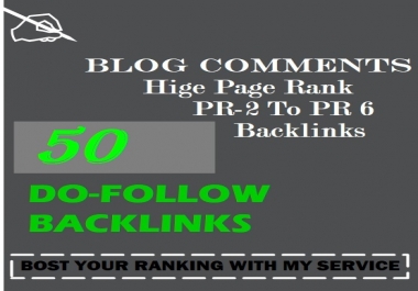 50 SEO blog comments backlinks pr2 to pr6