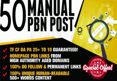 Build Manual 50 High PA/DA TF/CF 25 to 10 Homepage Dofollow PBN Backlinks To Skyrocket you SERP