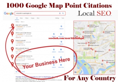 I will manually do 1000 Google map point citations with 10 local listings for any country
