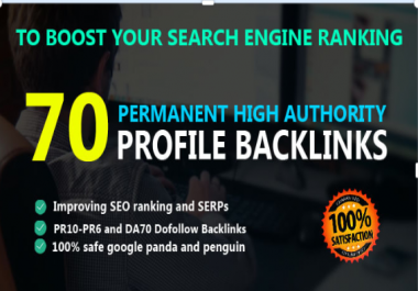 build 70 permanent dofollow SEO backlinks pr10 da70
