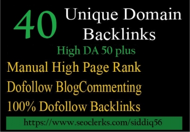 40 Unique Domains Manual Blog Comments Backlinks DA 50+