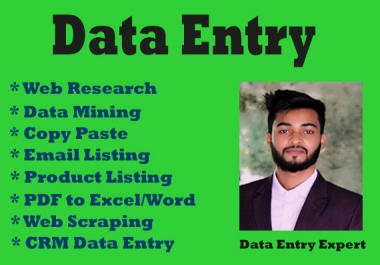 Need a VA For Data Entry,  Data Mining,  Copy Paste,  Web Research