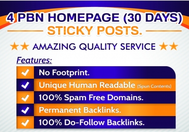 provide you 4 PBN HomePage 30 Days Sticky posts