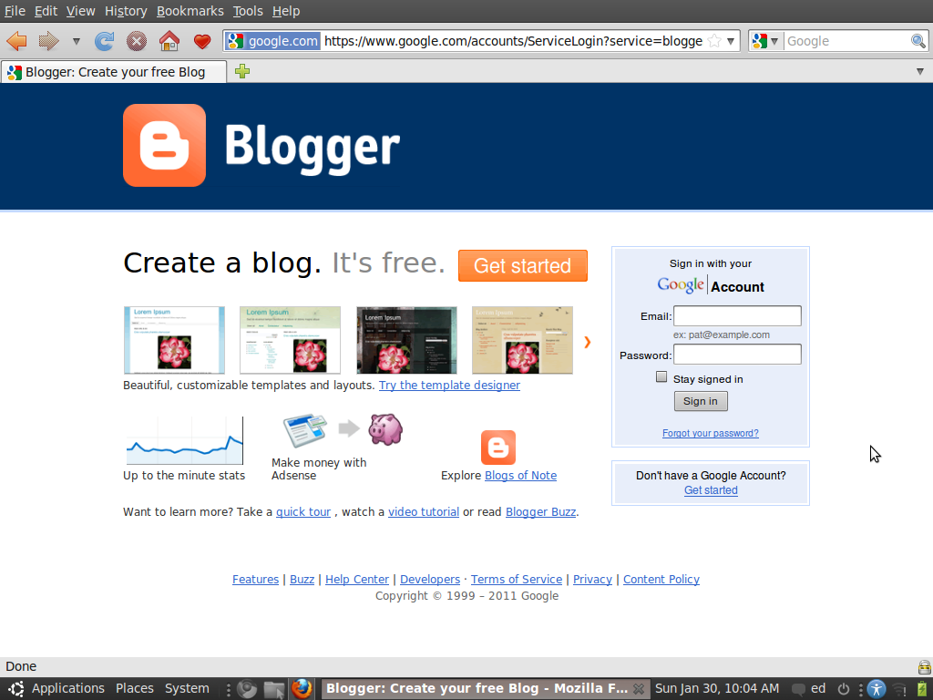 Blogger Login Page